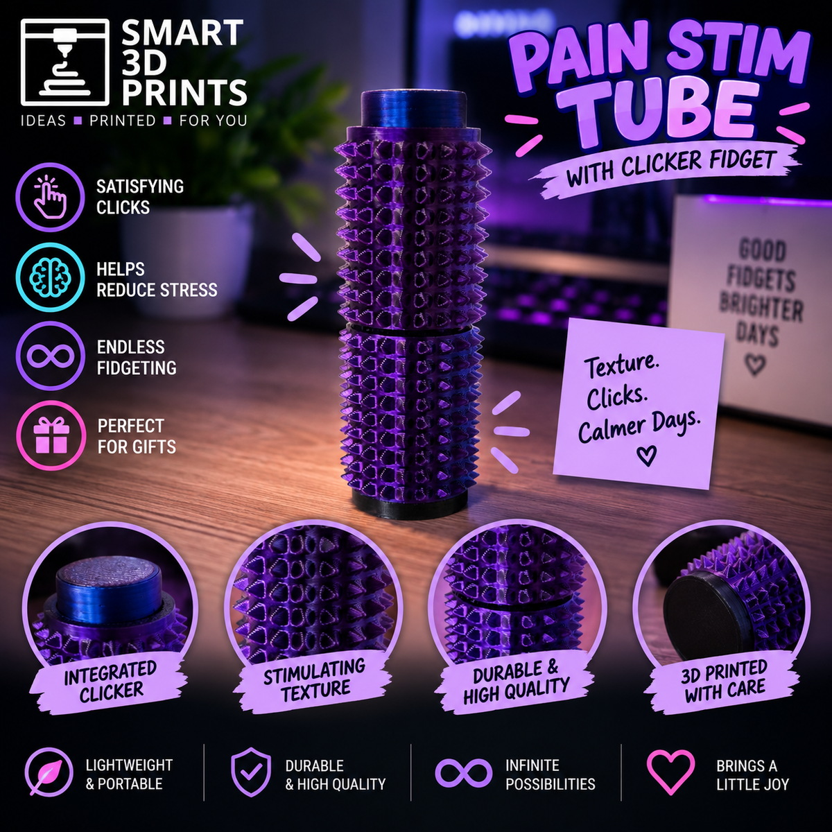 Pain Stim Tube with twist, including fidget clicker