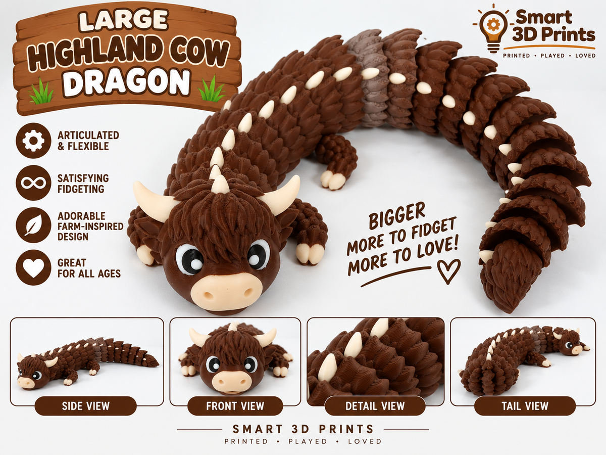 Highland Cow Articulated Dragon - Mini + XL versions