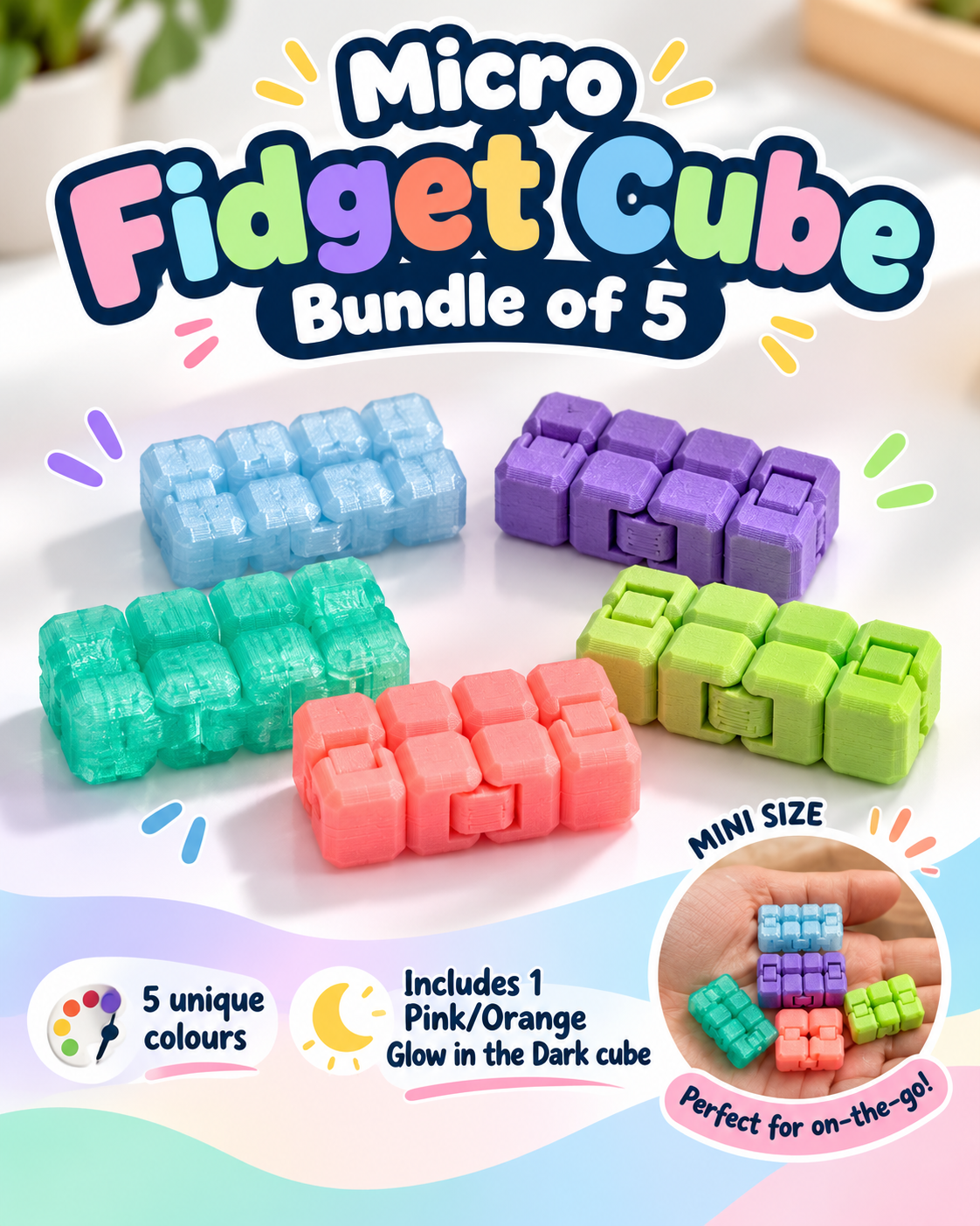 5 Micro Infinity Fidget Cubes Bundle
