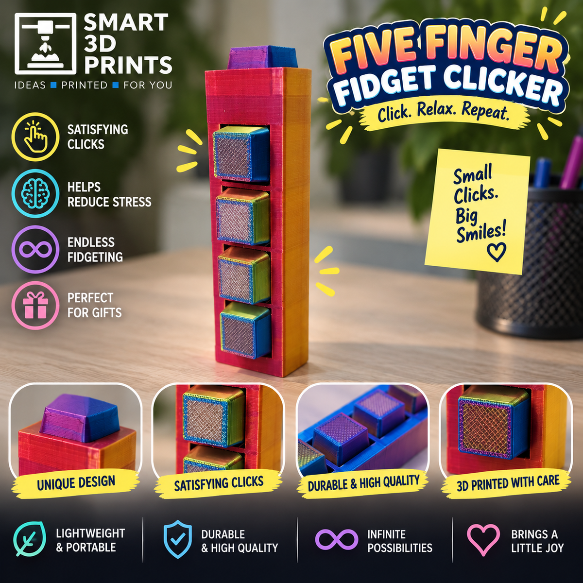 Five finger hand held clicker fidget