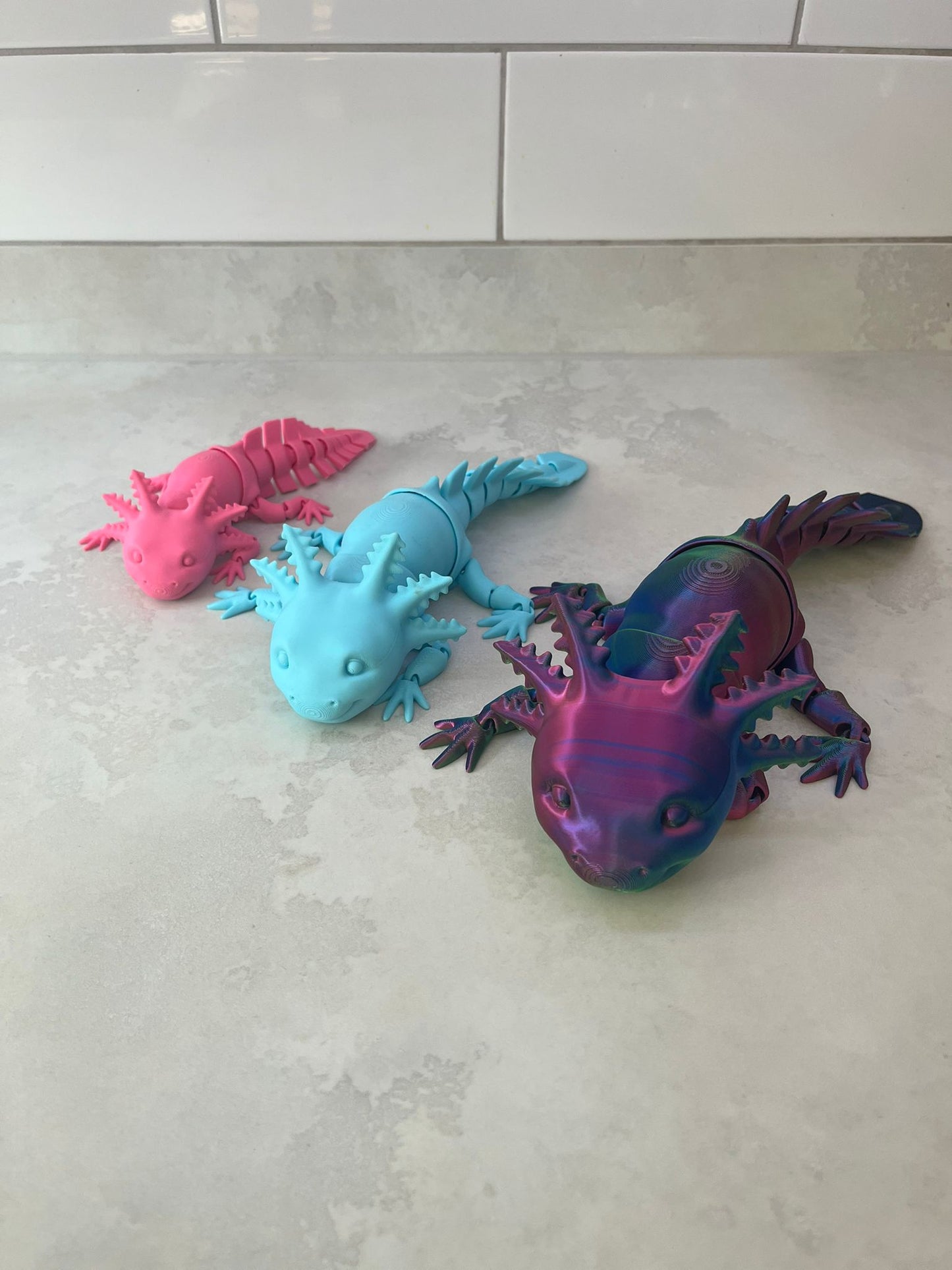 Axolotl Smiling - Medium (7 inch), Large (10 inch) or EXTRA LARGE (14 inch) Articulated Axolotl toy in any colour