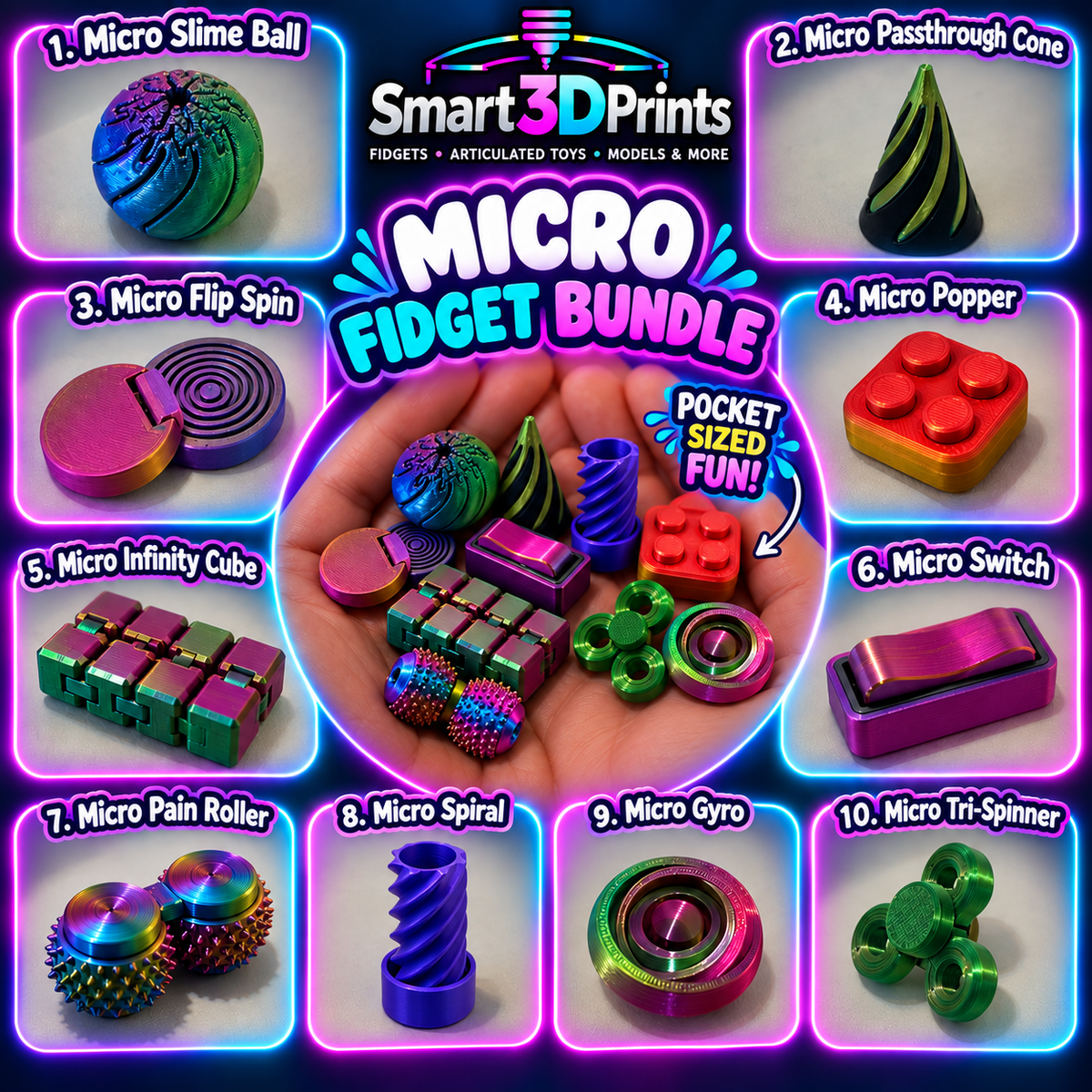 Micro Fidget Toy Bundle - 10 fidget toys in 1 micro bundle!