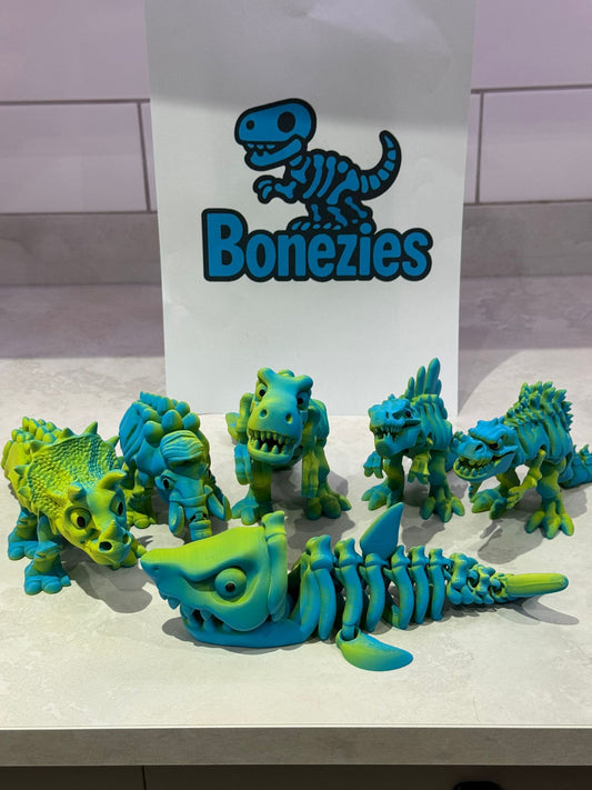 BONEZIES - Skeleton articulated fidget toy collection - GREEN/YELLOW COLOUR